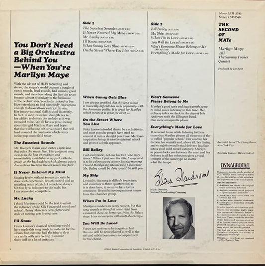 Marilyn Maye : The Second Of Maye (LP, Album, Mono)