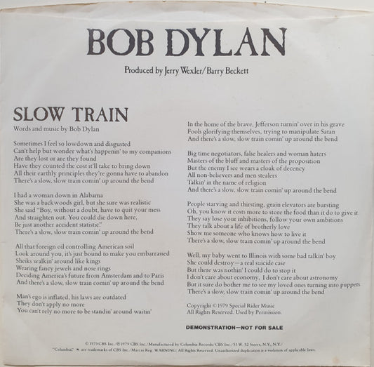 Bob Dylan : Slow Train (7", Promo)