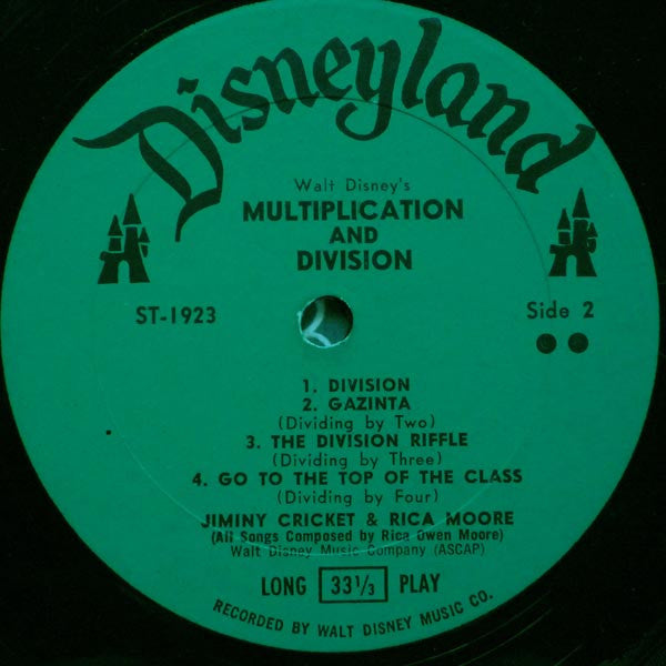 Jiminy Cricket And Rica Moore : Walt Disney's Multiplication And Division (LP, Album, RP)