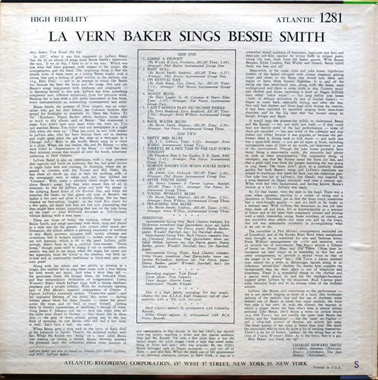 LaVern Baker : Sings Bessie Smith (LP, Album, Mono)