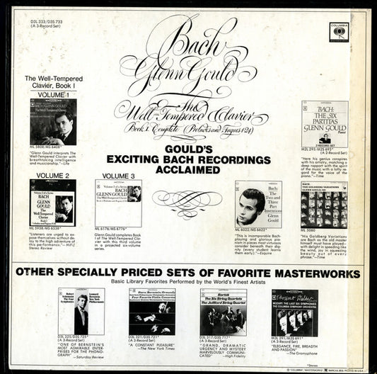 Bach* / Glenn Gould : The Well-Tempered Clavier, Book I Complete (Preludes And Fugues 1–24) (3xLP, Comp, RE + Box)