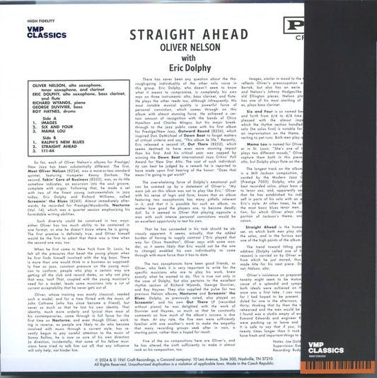 Oliver Nelson With Eric Dolphy : Straight Ahead (LP, Album, Club, RE, RM, 180)