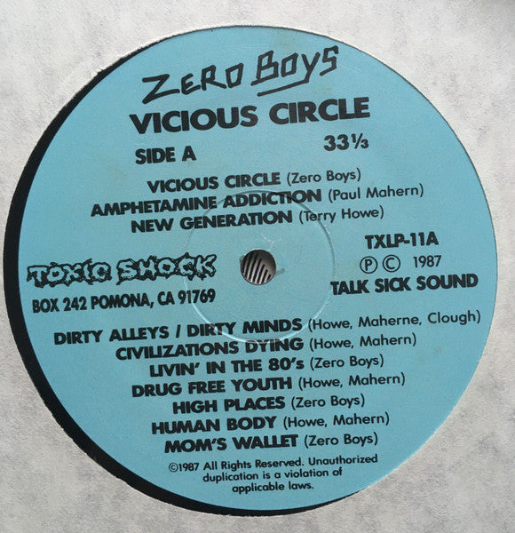 Zero Boys : Vicious Circle (LP, Album, RE, Pom)