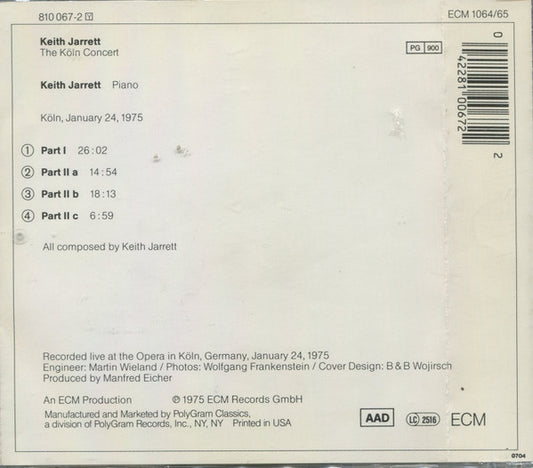 Keith Jarrett : The Köln Concert (CD, Album, RE)