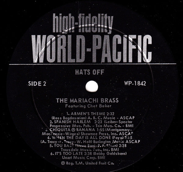 The Mariachi Brass Featuring Chet Baker : Hats Off (LP, Album, Mono, RCA)