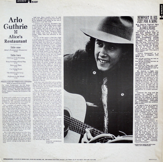 Arlo Guthrie : Alice's Restaurant (LP, Album, RE, Win)
