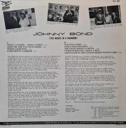 Johnny Bond : Ten Nights In A Barroom (LP, Album)