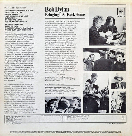 Bob Dylan : Bringing It All Back Home (LP, Album, Mono, RE, RP, Pit)