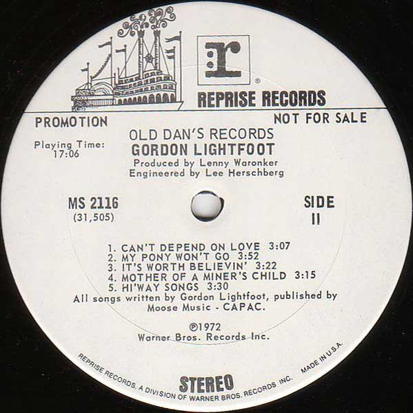 Gordon Lightfoot : Old Dan's Records (LP, Album, Promo, San)