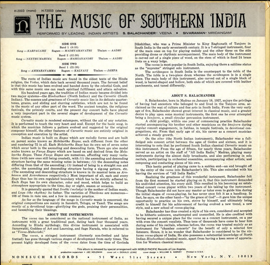 S. Balachander*, Sivaraman* : The Music Of India (LP, Album)