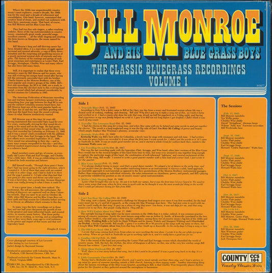 Bill Monroe & His Blue Grass Boys : The Classic Bluegrass Recordings Volume 1 (LP, Comp)