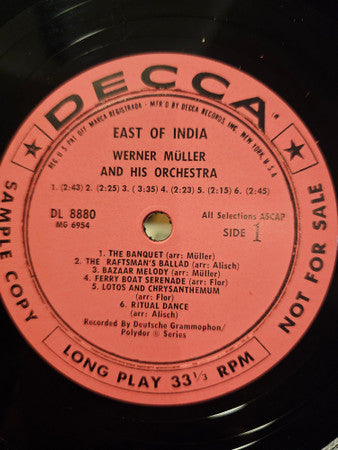 Werner Müller And His Orchestra* : East Of India (Exotic Melodies Arranged For Modern Orchestra) (LP, Album, Mono, Promo)
