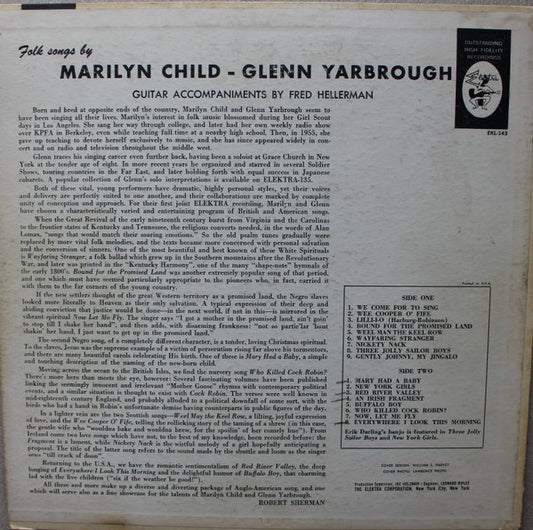 Marilyn Child - Glenn Yarbrough : Sing Folk Songs (LP, Mono)