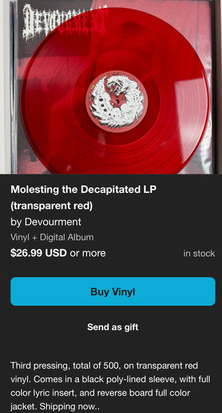 Devourment : Molesting The Decapitated (LP, Album, Tra)