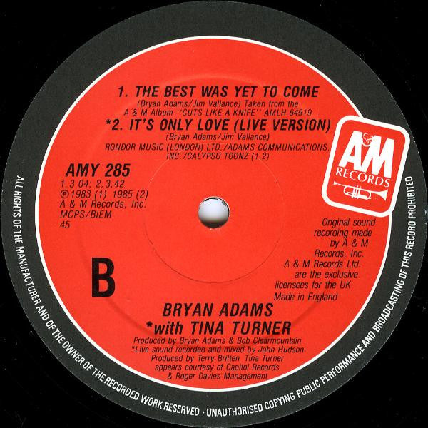 Bryan Adams / Tina Turner : It's Only Love (12", Single)