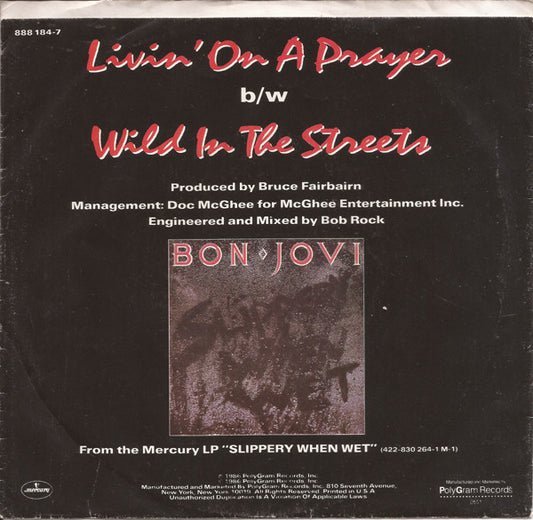 Bon Jovi : Livin' On A Prayer (7", Single, Styrene, Ind)