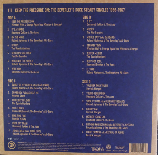Various : Keep The Pressure On: The Beverley's Rock Steady Singles 1966 - 1967 (2xLP, Comp, Ltd, Num, Ora)