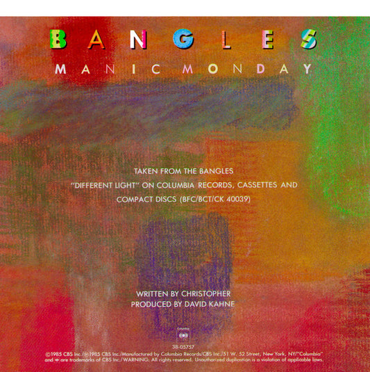 Bangles : Manic Monday (7", Single, Styrene, Pit)
