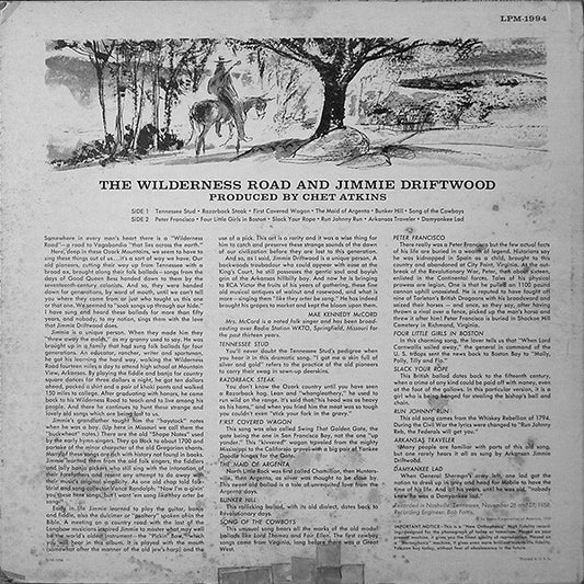 Jimmie Driftwood* : The Wilderness Road And Jimmie Driftwood (LP, Album, Mono, Ind)
