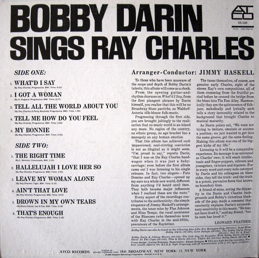 Bobby Darin : Sings Ray Charles (LP, Album, Mono, Yel)