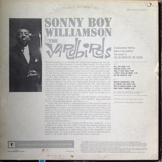 Sonny Boy Williamson (2) and The Yardbirds : Sonny Boy Williamson & The Yardbirds (LP, Album, Mono, dee)
