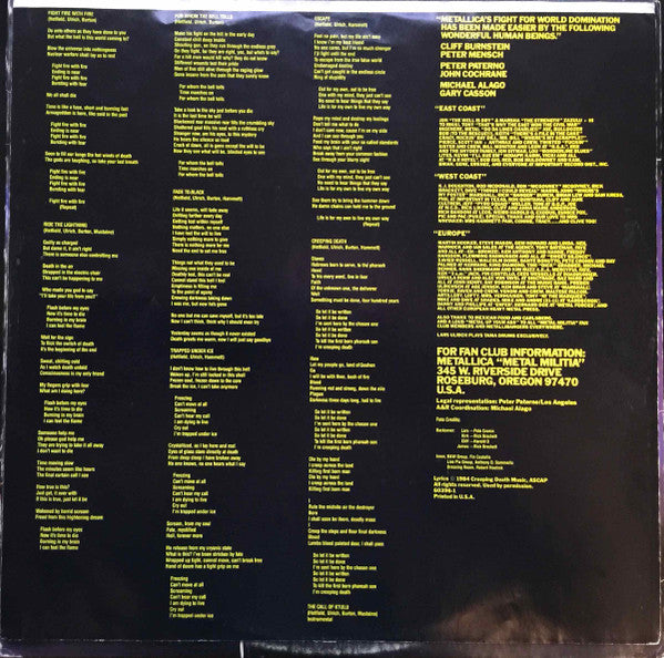 Metallica : Ride The Lightning (LP, Album, RE, Spe)