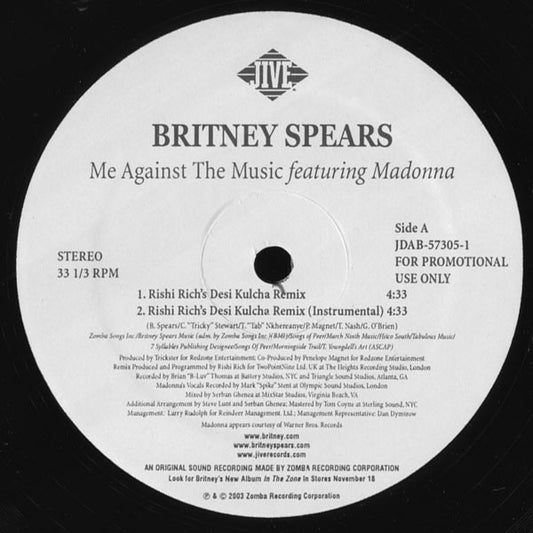 Britney Spears Featuring Madonna : Me Against The Music (12", Promo)