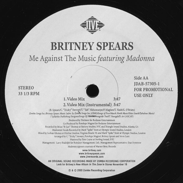 Britney Spears Featuring Madonna : Me Against The Music (12", Promo)