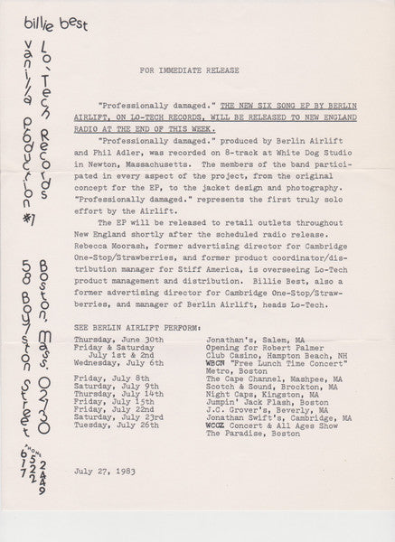 Berlin Airlift : Professionally Damaged (12", EP, Promo)