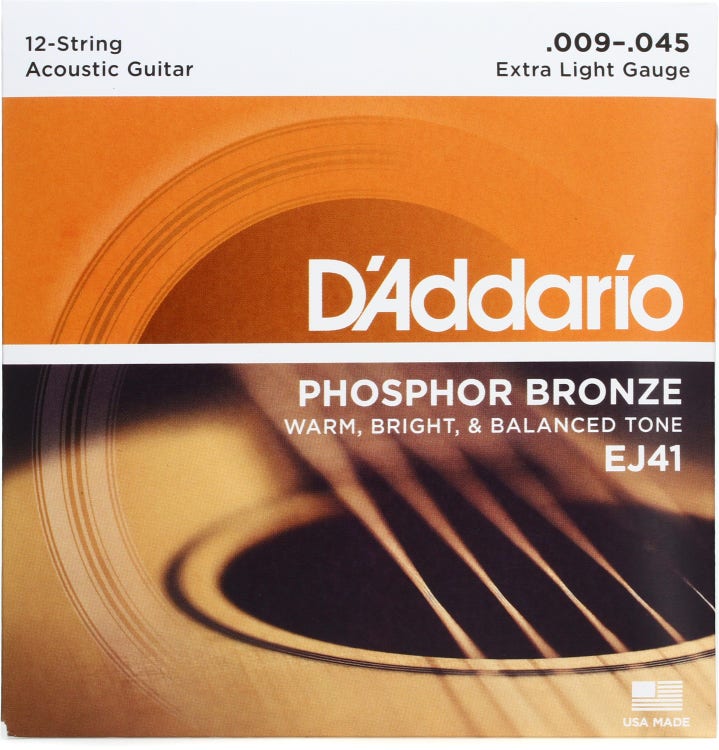 Instrument strings: D'Addario 12 String Acoustic Extra Light Strings .009-.045