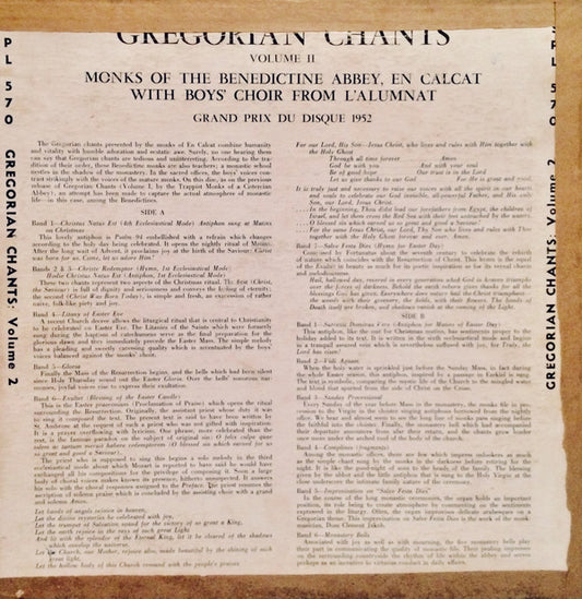Monks Of The Benedictine Abbey : Gregorian Chants Volume 2 (LP, Mono)