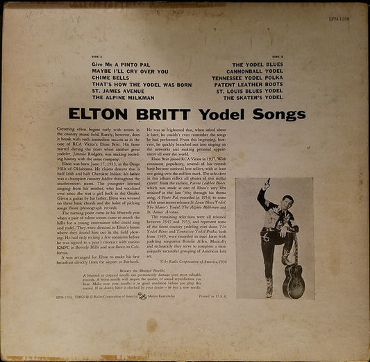 Elton Britt : Yodel Songs (LP, Album, Mono)