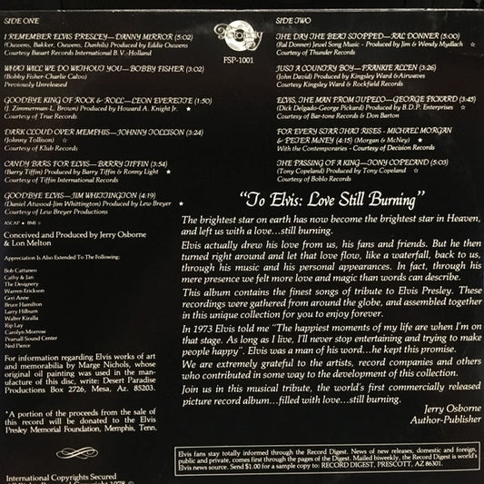 Various : To Elvis: Love Still Burning (LP, Comp, Pic)