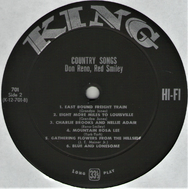Reno And Smiley : Country Songs (Their Vocal And Instrumental Favorites) (LP, Album, Mono)