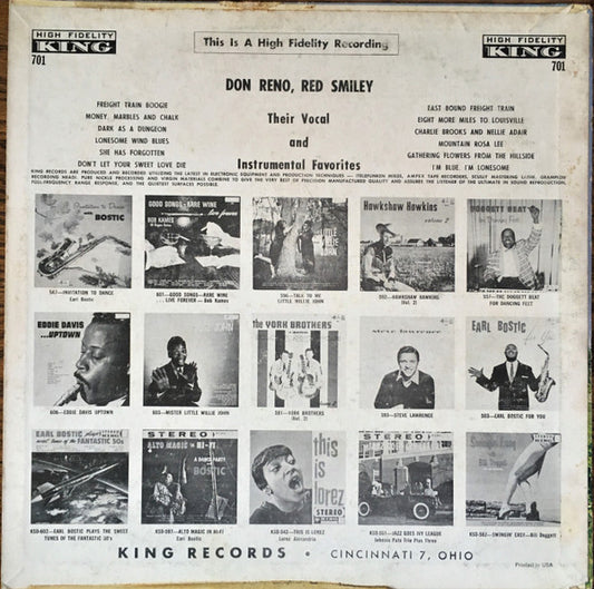 Reno And Smiley : Country Songs (Their Vocal And Instrumental Favorites) (LP, Album, Mono)