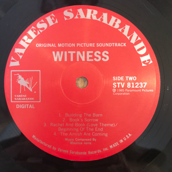Maurice Jarre : Witness (Original Motion Picture Soundtrack) (LP, Album)