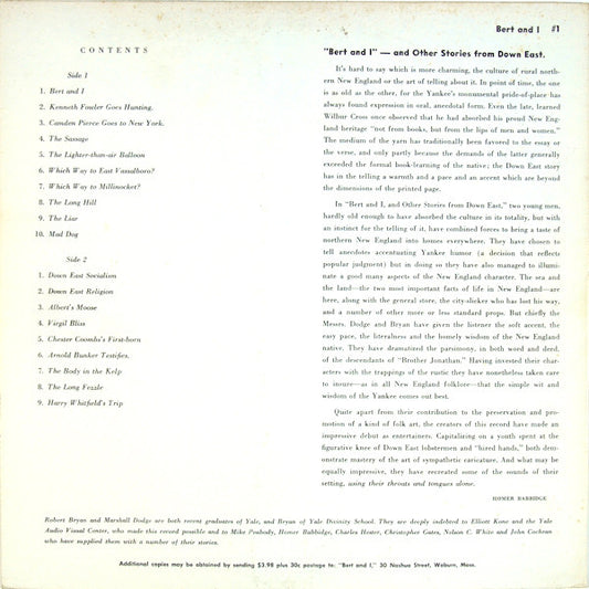 Robert Bryan (2) And Marshall Dodge : Bert And I... And Other Stories From Down East (LP, Album, Mono, Pit)