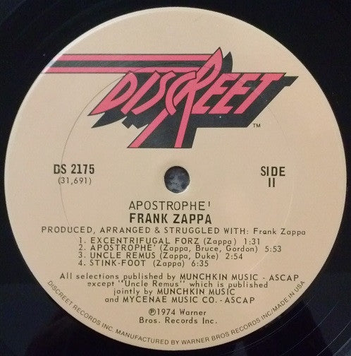 Frank Zappa : Apostrophe (') (LP, Album, San)