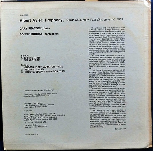 Albert Ayler : Prophecy (LP, Album)