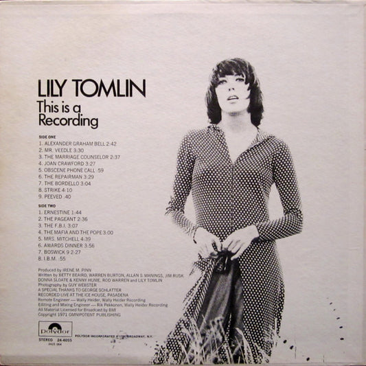 Lily Tomlin : This Is A Recording (LP, Album, Pit)