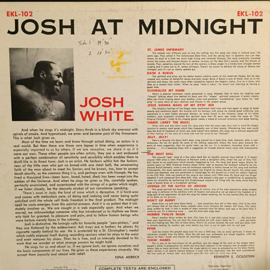 Josh White : Josh At Midnight (LP, Album, 1st)