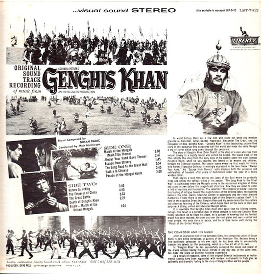 Dusan Radic*, Muir Mathieson : Genghis Khan - Original Sound Track Recording (LP, Album)