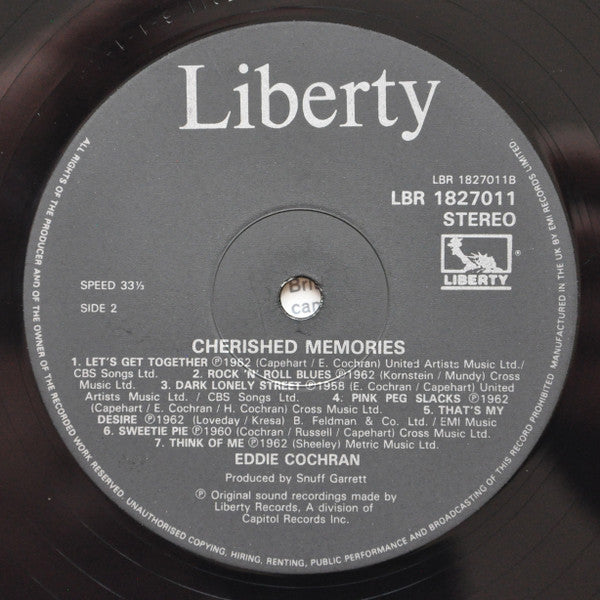 Eddie Cochran : Cherished Memories (LP, Album, Mono, RE)