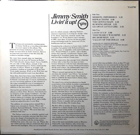Jimmy Smith : Livin' It Up! (LP, Album, MGM)