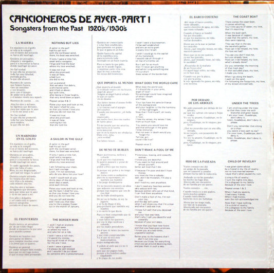 Various : Texas-Mexican Border Music Vol. 6 - Cancioneros De Ayer Part 1 (1920-1930) (LP, Comp)