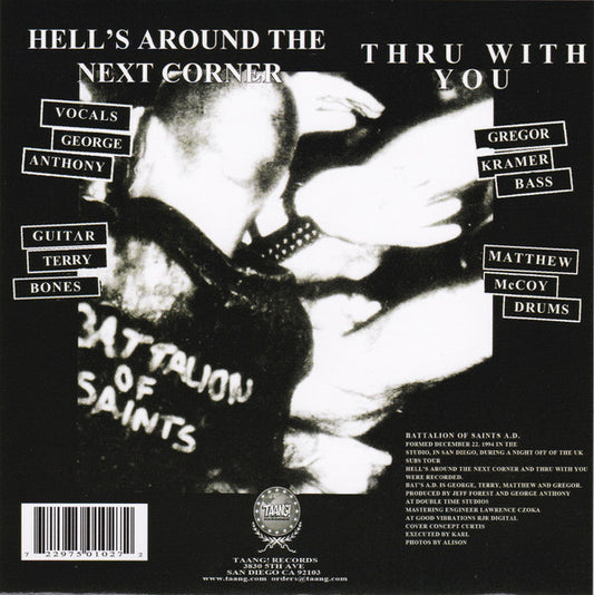 Battalion Of Saints A.D.* : Hell's Around The Next Corner (7", Single, RP, Red)