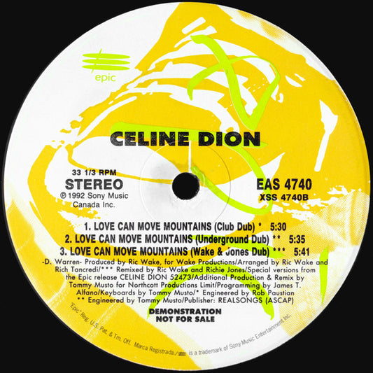 Celine Dion* : Love Can Move Mountains (12", Promo)
