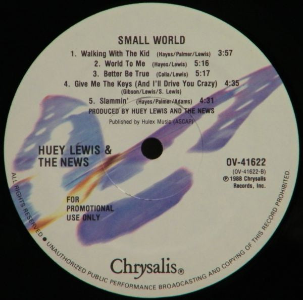 Huey Lewis & The News : Small World (LP, Album, Promo)