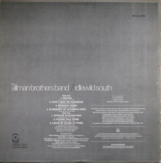 The Allman Brothers Band : Idlewild South (LP, Album, PR )