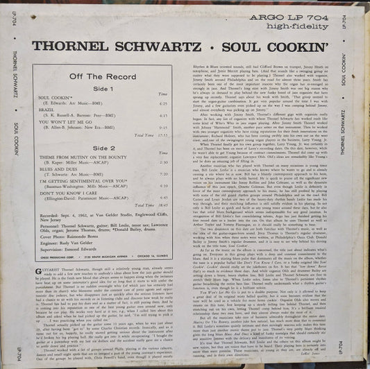 Thornel Schwartz With Bill Leslie : Soul Cookin' (LP, Album)